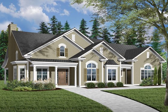Exterior - Front Elevation 3 for Mediterranean House Plan #23-2206 - 3 bed, 2 bath