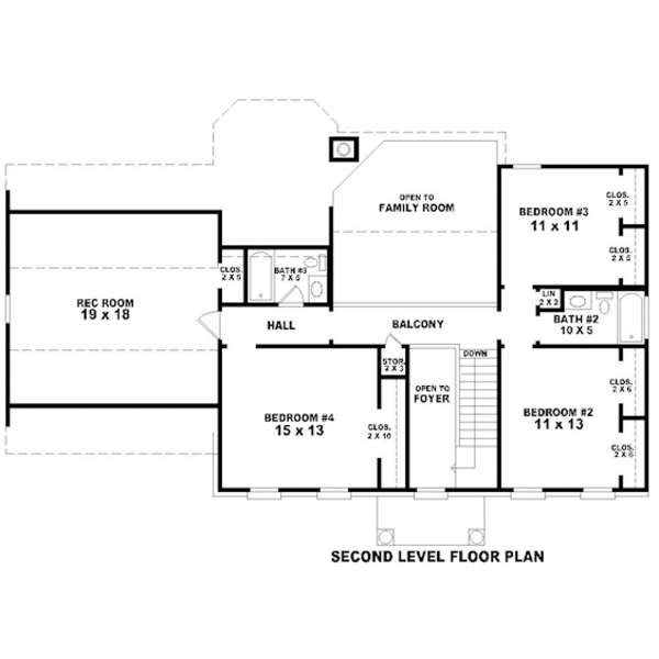 Colonial Floor Plan - Upper Floor Plan #81-13801