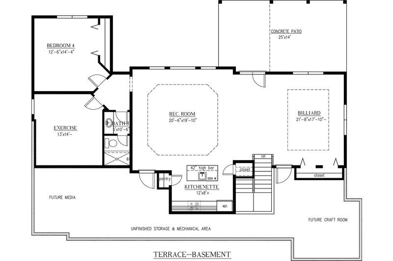 House Plan Design - Floor Plan - Lower Floor for Craftsman House Plan #437-60 - 4 bed, 3.5 bath