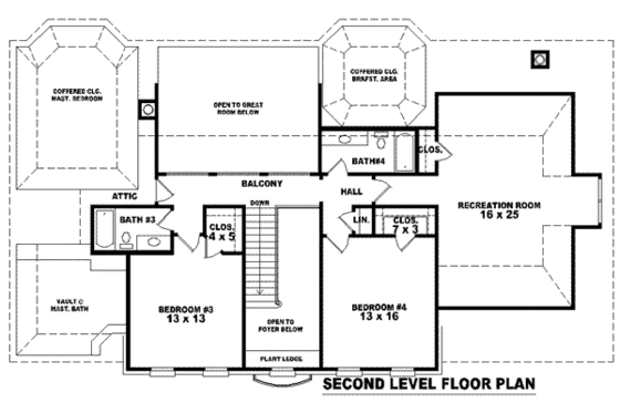Floor Plan - Upper Floor for Colonial House Plan #81-1201 - 3 bed, 4 bath