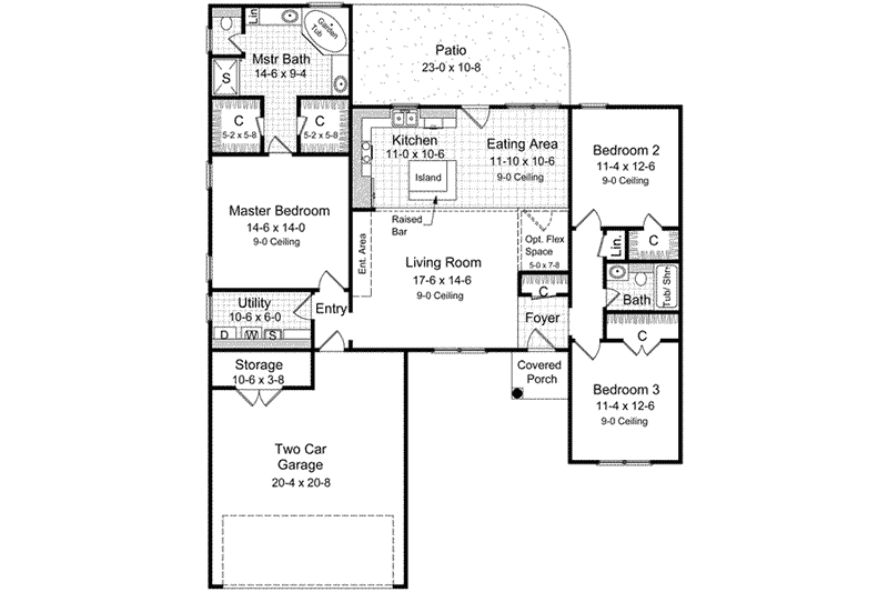 Dream House Plan - Floor Plan - Main Floor for Traditional House Plan #21-158 - 3 bed, 2 bath