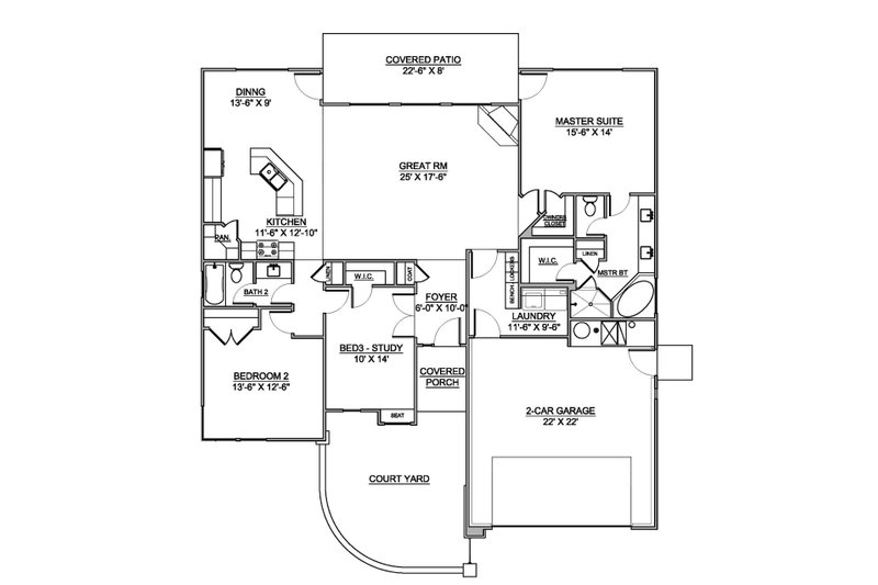 Home Plan - Floor Plan - Main Floor for Modern House Plan #1073-6 - 3 bed, 2 bath