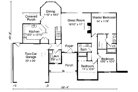 Floor Plan - Main Floor for Traditional House Plan #46-111 - 3 bed, 2 bath