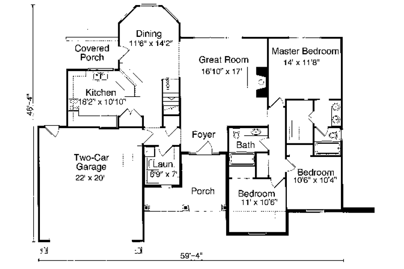 Dream House Plan - Floor Plan - Main Floor for Traditional House Plan #46-111 - 3 bed, 2 bath