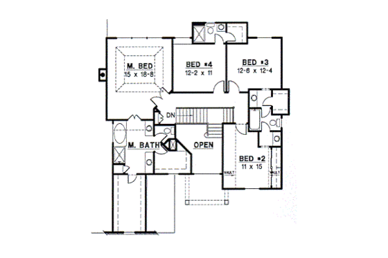 Floor Plan - Upper Floor for Traditional House Plan #67-257 - 4 bed, 4 bath
