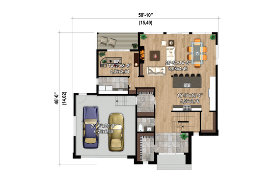 Floor Plan - Main Floor for European House Plan #25-4986 - 3 bed, 2 bath