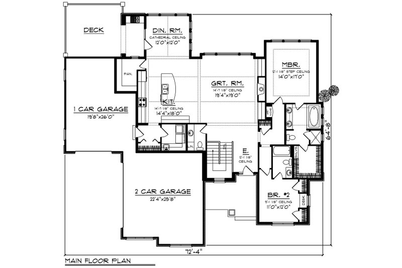 Architectural House Design - Floor Plan - Main Floor for Ranch House Plan #70-1420 - 2 bed, 2.5 bath