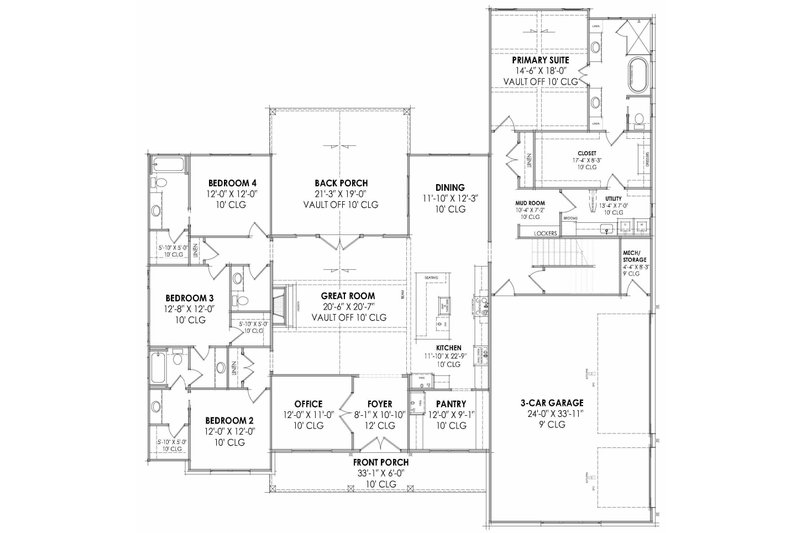 Architectural House Design - Floor Plan - Main Floor for Farmhouse House Plan #1096-151 - 4 bed, 3.5 bath