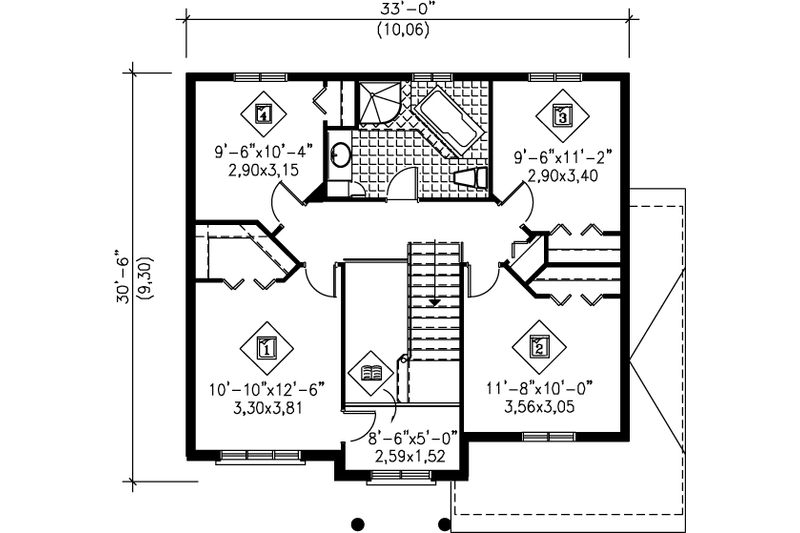House Design - Floor Plan - Upper Floor for Contemporary House Plan #25-2164 - 4 bed, 1.5 bath