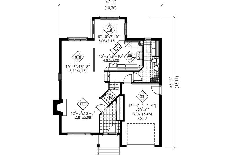 Dream House Plan - Floor Plan - Main Floor for Traditional House Plan #25-2010 - 3 bed, 1.5 bath