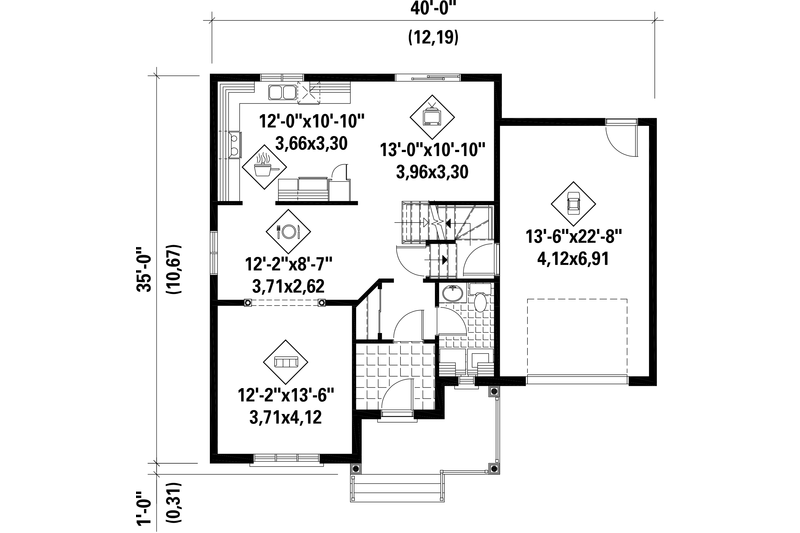 House Design - Floor Plan - Main Floor for Traditional House Plan #25-4704 - 3 bed, 1 bath