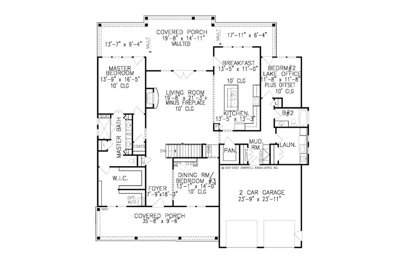 Architectural House Design - Floor Plan - Main Floor for Farmhouse House Plan #54-544 - 3 bed, 2 bath