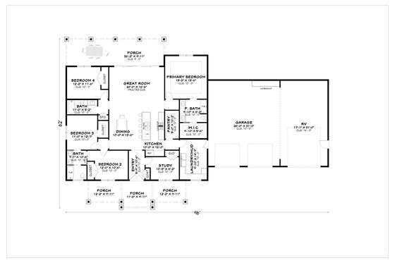 Floor Plan - Main Floor for Farmhouse House Plan #1112-20 - 4 bed, 3 bath