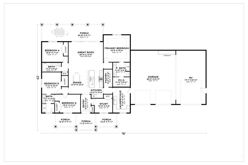 Architectural House Design - Floor Plan - Main Floor for Farmhouse House Plan #1112-20 - 4 bed, 3 bath
