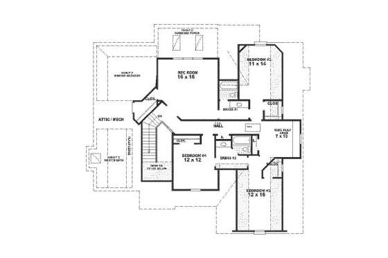 Floor Plan - Upper Floor for Traditional House Plan #81-308 - 4 bed, 3.5 bath