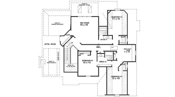 Traditional Floor Plan - Upper Floor Plan #81-308