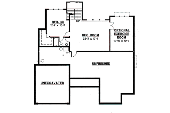Floor Plan - Lower Floor for Ranch House Plan #67-778 - 3 bed, 3 bath