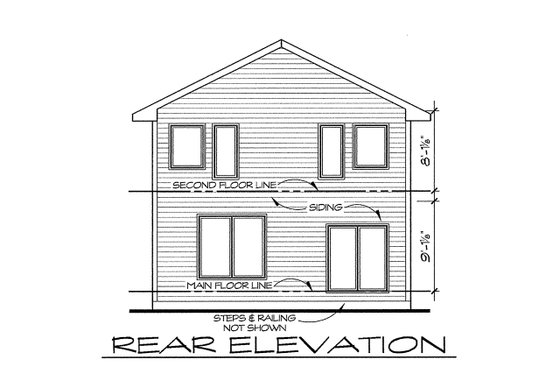 Exterior - Rear Elevation 1 for Traditional House Plan #20-2102 - 3 bed, 2.5 bath