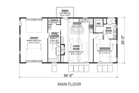 Floor Plan - Main Floor for Cabin House Plan #1089-54 - 1 bed, 1.5 bath
