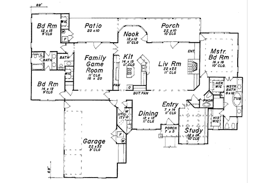 Floor Plan - Main Floor for Traditional House Plan #52-160 - 3 bed, 4 bath