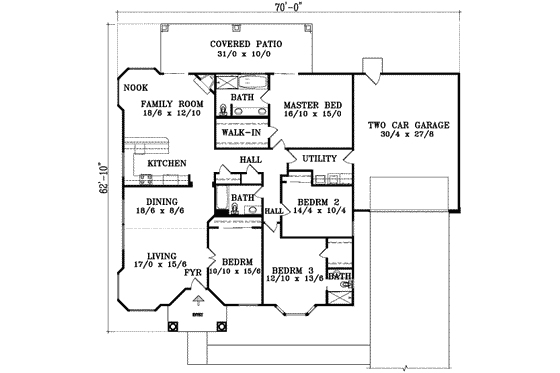 Floor Plan - Main Floor for Adobe / Southwestern House Plan #1-1449 - 4 bed, 3 bath