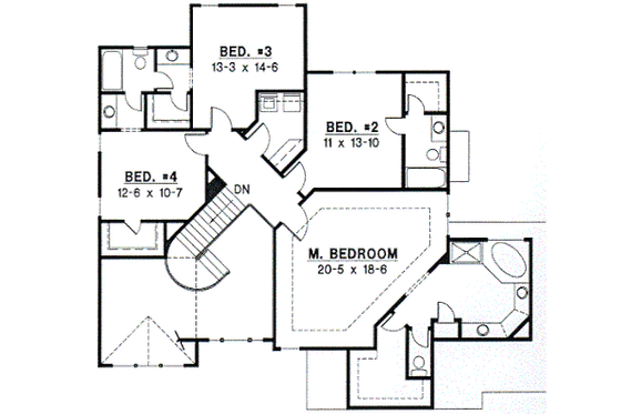 Floor Plan - Upper Floor for Traditional House Plan #67-261 - 4 bed, 4 bath