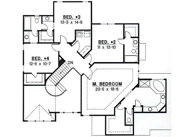 Traditional Floor Plan - Upper Floor Plan #67-261