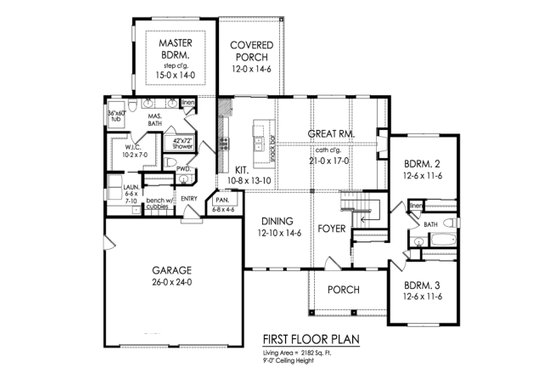 Floor Plan - Main Floor for Ranch House Plan #1010-242 - 3 bed, 2.5 bath