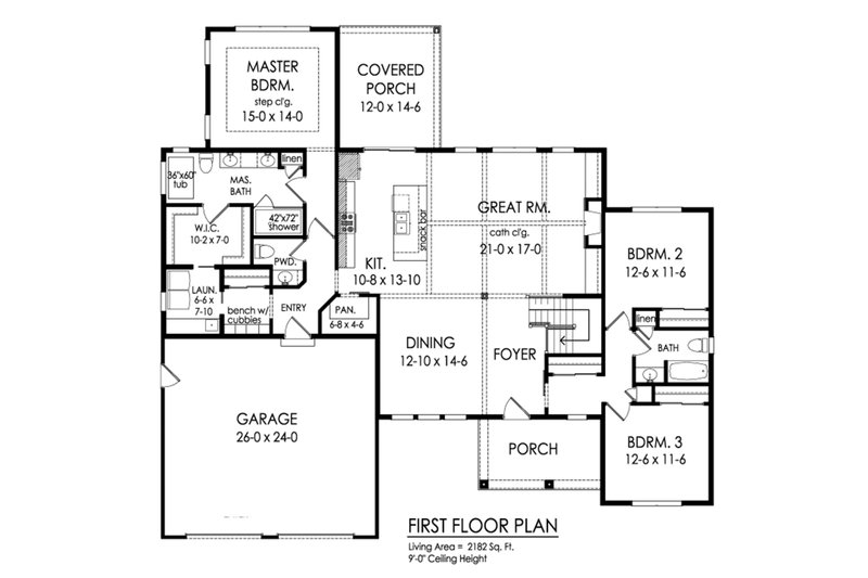 Home Plan - Floor Plan - Main Floor for Ranch House Plan #1010-242 - 3 bed, 2.5 bath