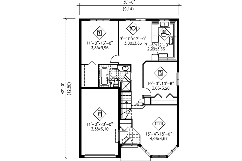 Architectural House Design - Floor Plan - Main Floor for Cottage House Plan #25-135 - 2 bed, 1 bath