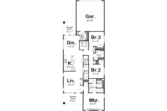 Floor Plan - Main Floor for Farmhouse House Plan #455-403 - 3 bed, 2 bath