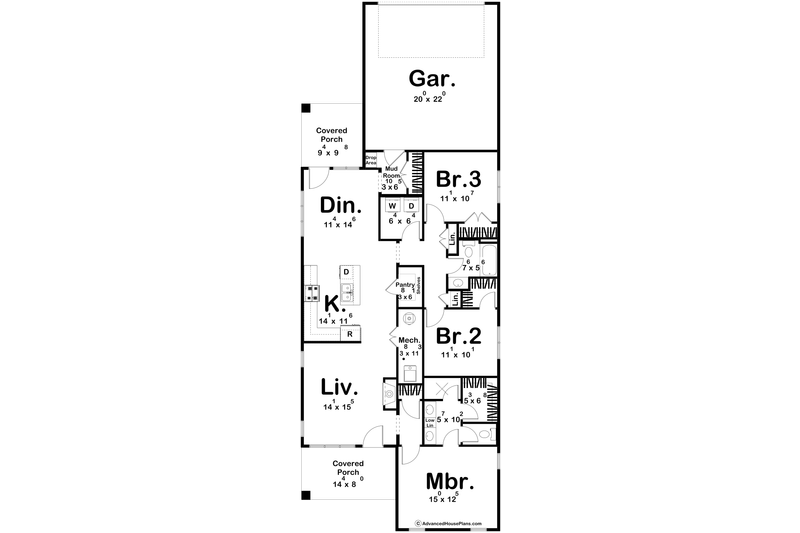 House Plan Design - Floor Plan - Main Floor for Farmhouse House Plan #455-403 - 3 bed, 2 bath