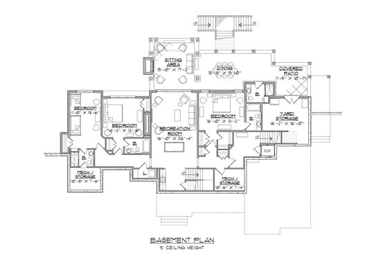 Floor Plan - Lower Floor for Traditional House Plan #1054-21 - 4 bed, 5.5 bath