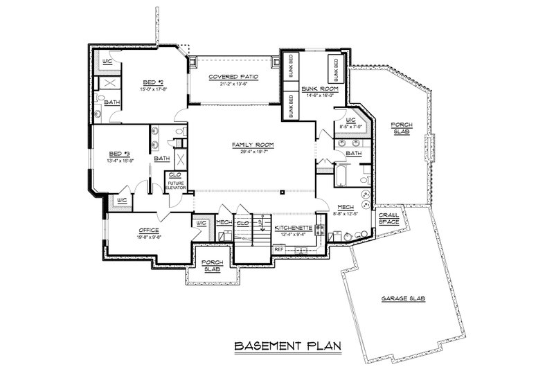 House Blueprint - Floor Plan - Lower Floor for Craftsman House Plan #1064-315 - 2 bed, 2.5 bath