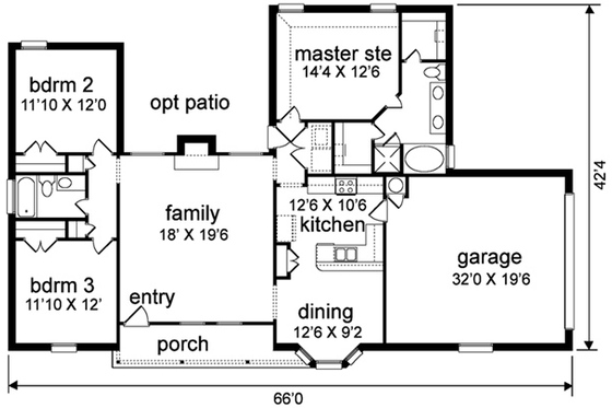 Floor Plan - Main Floor for Ranch House Plan #84-161 - 3 bed, 2 bath