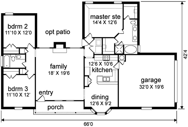 Floor Plan - Main Floor for Ranch House Plan #84-161 - 3 bed, 2 bath