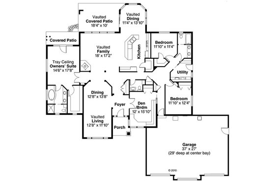 Floor Plan - Main Floor for Ranch House Plan #124-858 - 3 bed, 2.5 bath