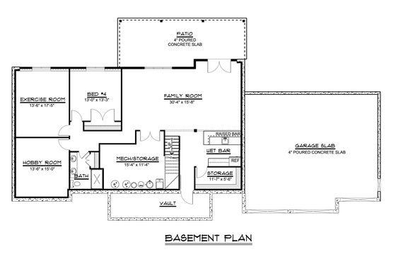 Floor Plan - Lower Floor for Craftsman House Plan #1064-59 - 3 bed, 2.5 bath