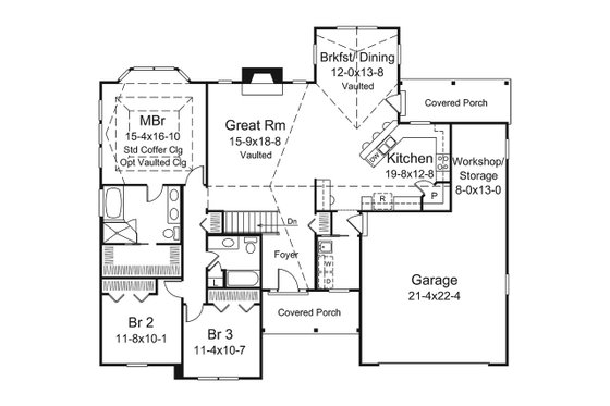 Floor Plan - Main Floor for Ranch House Plan #57-654 - 3 bed, 2 bath