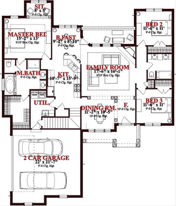 Traditional Floor Plan - Main Floor Plan #63-352