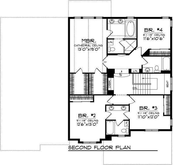 Traditional Floor Plan - Upper Floor Plan #70-1038