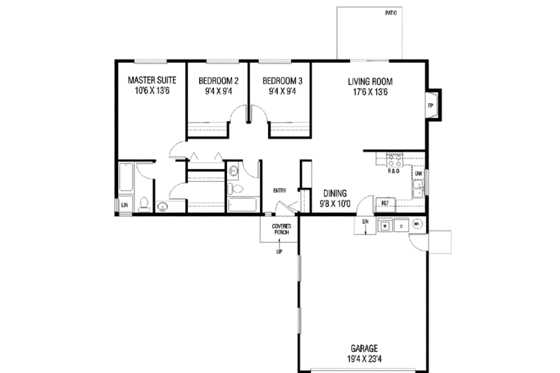 Floor Plan - Main Floor for Ranch House Plan #60-106 - 3 bed, 2 bath