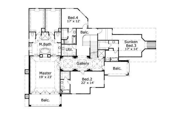 Floor Plan - Upper Floor for European House Plan #411-696 - 5 bed, 5.5 bath