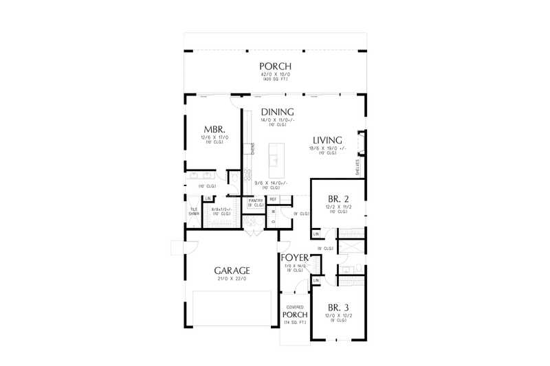 Architectural House Design - Floor Plan - Main Floor for Contemporary House Plan #48-1191 - 3 bed, 2 bath