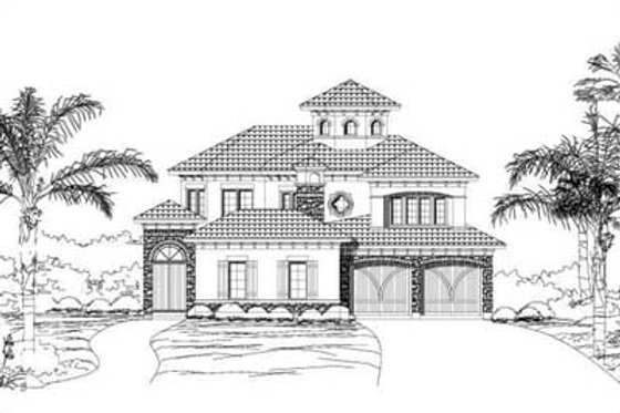 Exterior - Front Elevation for Mediterranean House Plan #411-171 - 3 bed, 4.5 bath