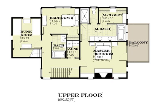 Floor Plan - Upper Floor for Farmhouse House Plan #901-140 - 3 bed, 2.5 bath