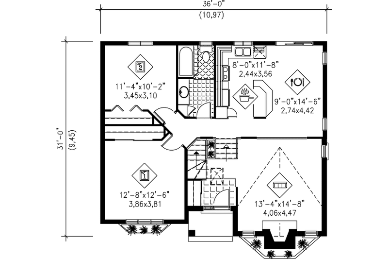 Dream House Plan - Floor Plan - Main Floor for Ranch House Plan #25-1136 - 2 bed, 1 bath