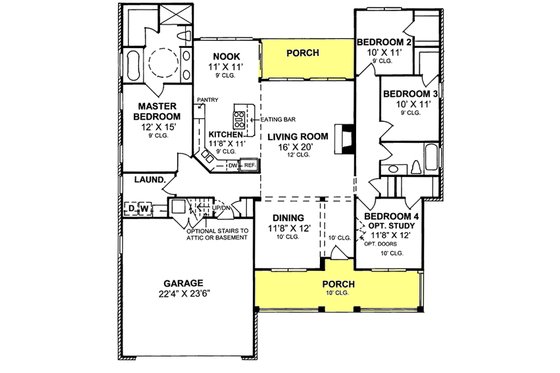 Traditional style house plan, main level floor plan