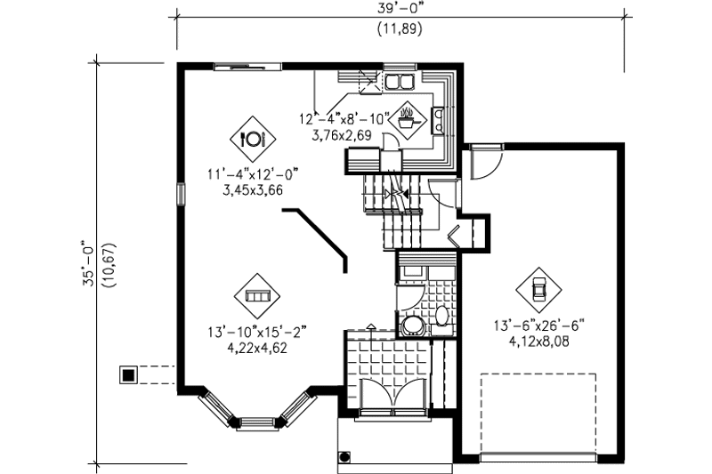 Dream House Plan - Floor Plan - Main Floor for European House Plan #25-2193 - 3 bed, 1.5 bath