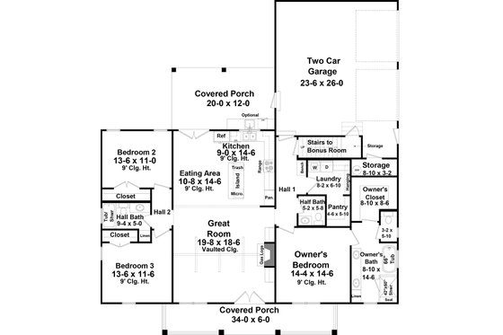Floor Plan - Main Floor for Farmhouse House Plan #21-487 - 4 bed, 3.5 bath